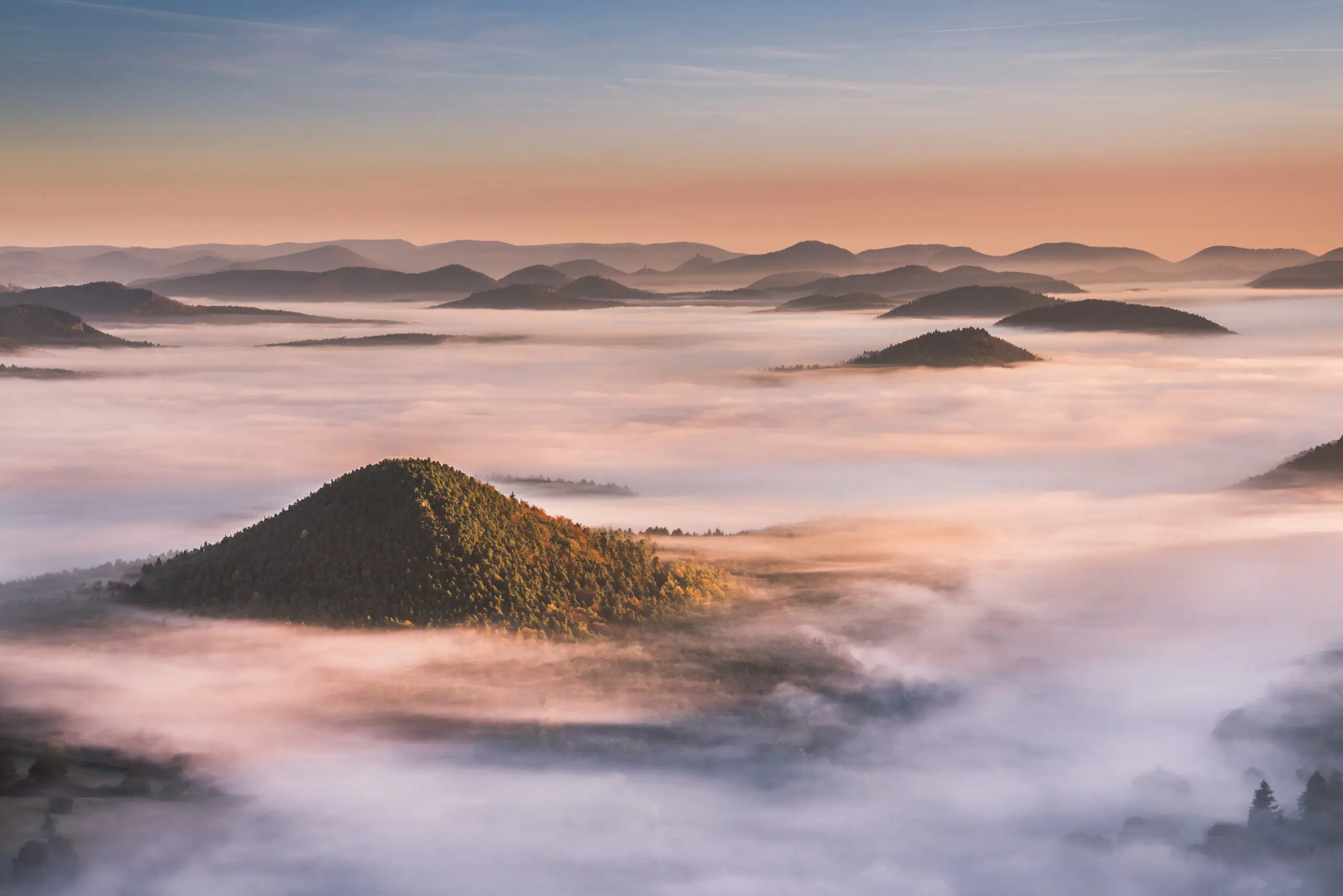 Wandbild (2214) Hügel des Pfälzer Waldes im Nebel präsentiert: Landschaften,Berge