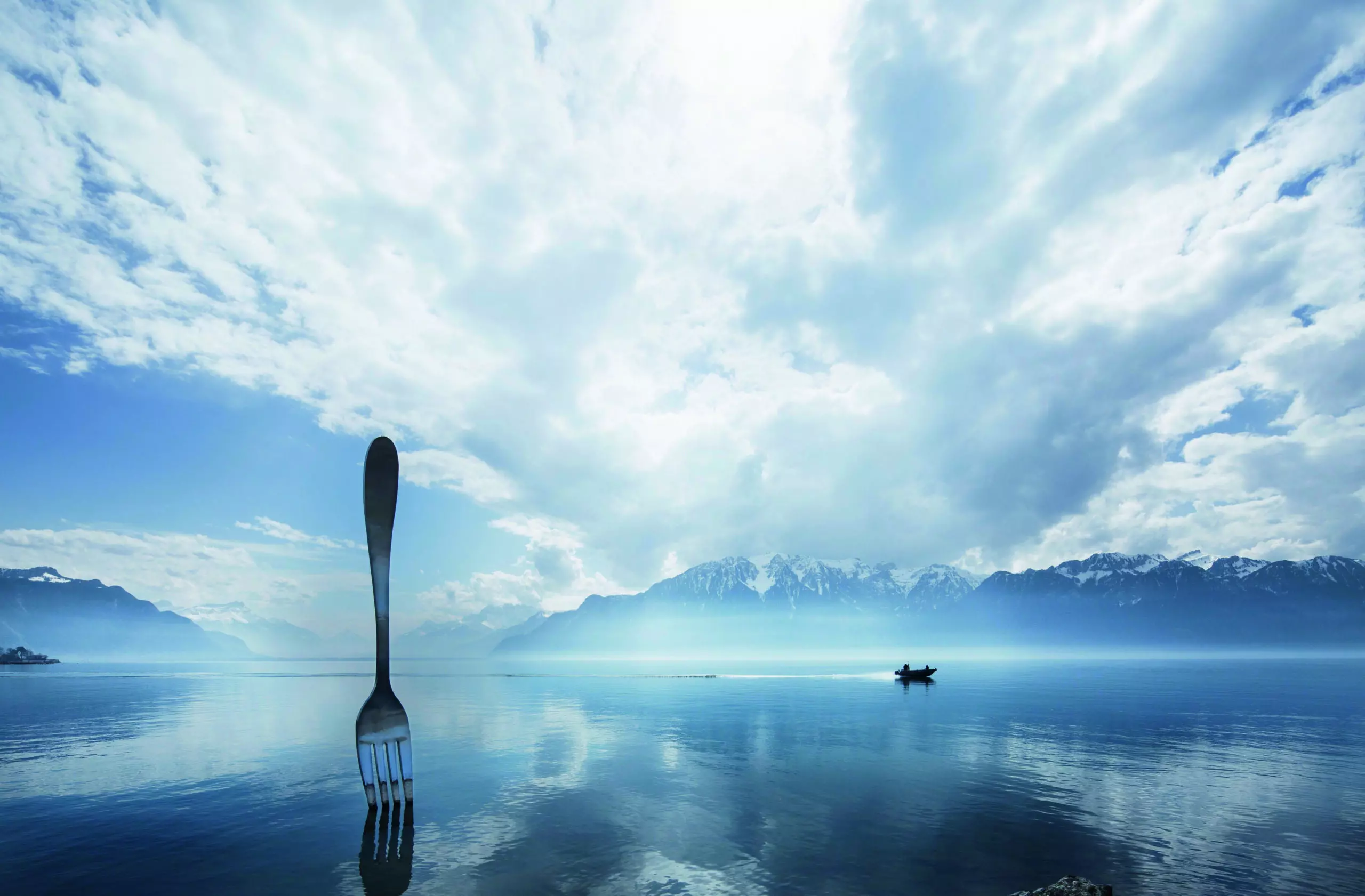 Wandbild (4848) TC – Geneve fork sculpture präsentiert: Wasser,Natur,Landschaften,Schnee und Eis,Winter,Berge,Gewässer,Seen,Wasserspiegelungen