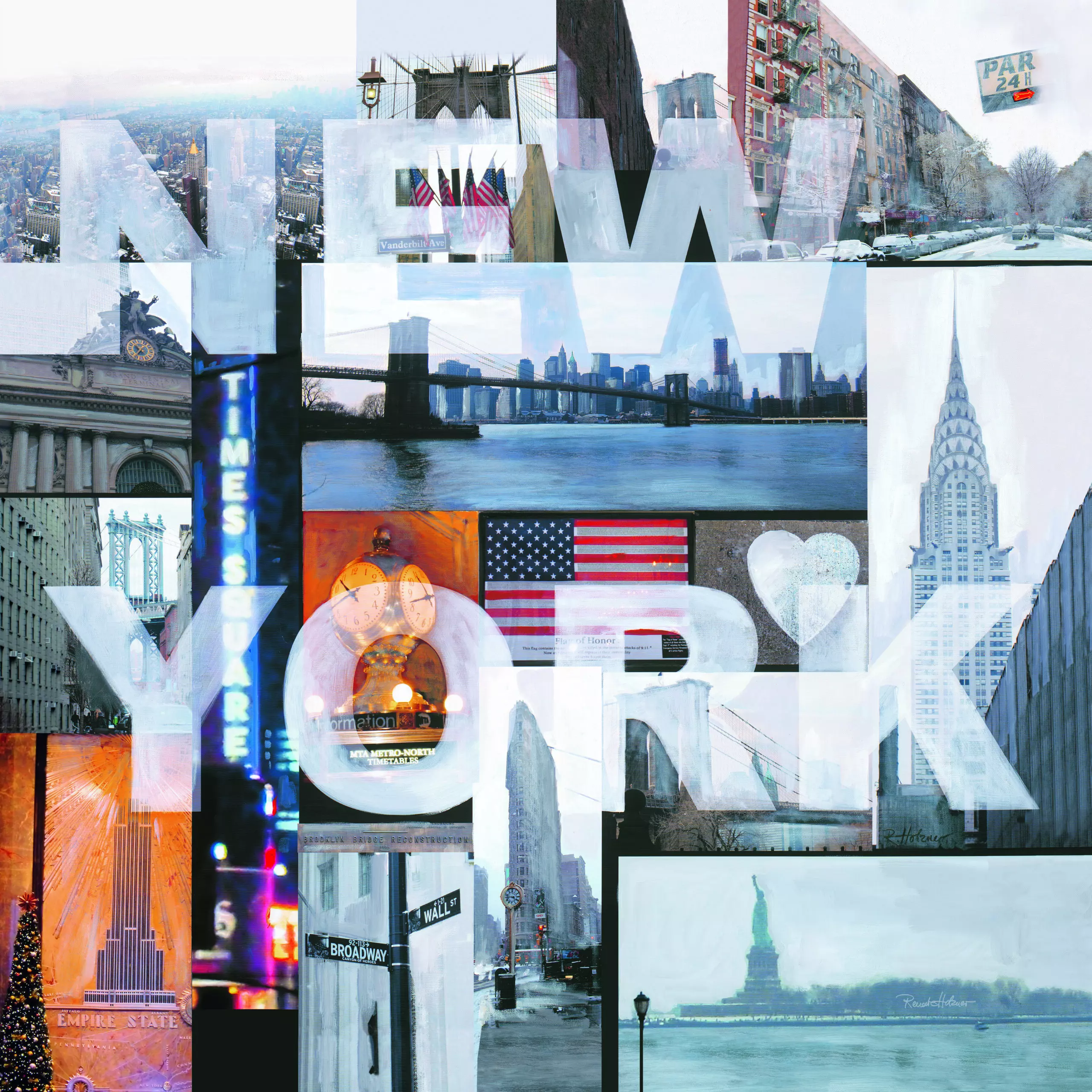 Wandbild (4962) New York Collage präsentiert: Kreatives,Architektur,Detailaufnahmen,Häuser,Skylines,Sehenswürdigkeiten,Brücke