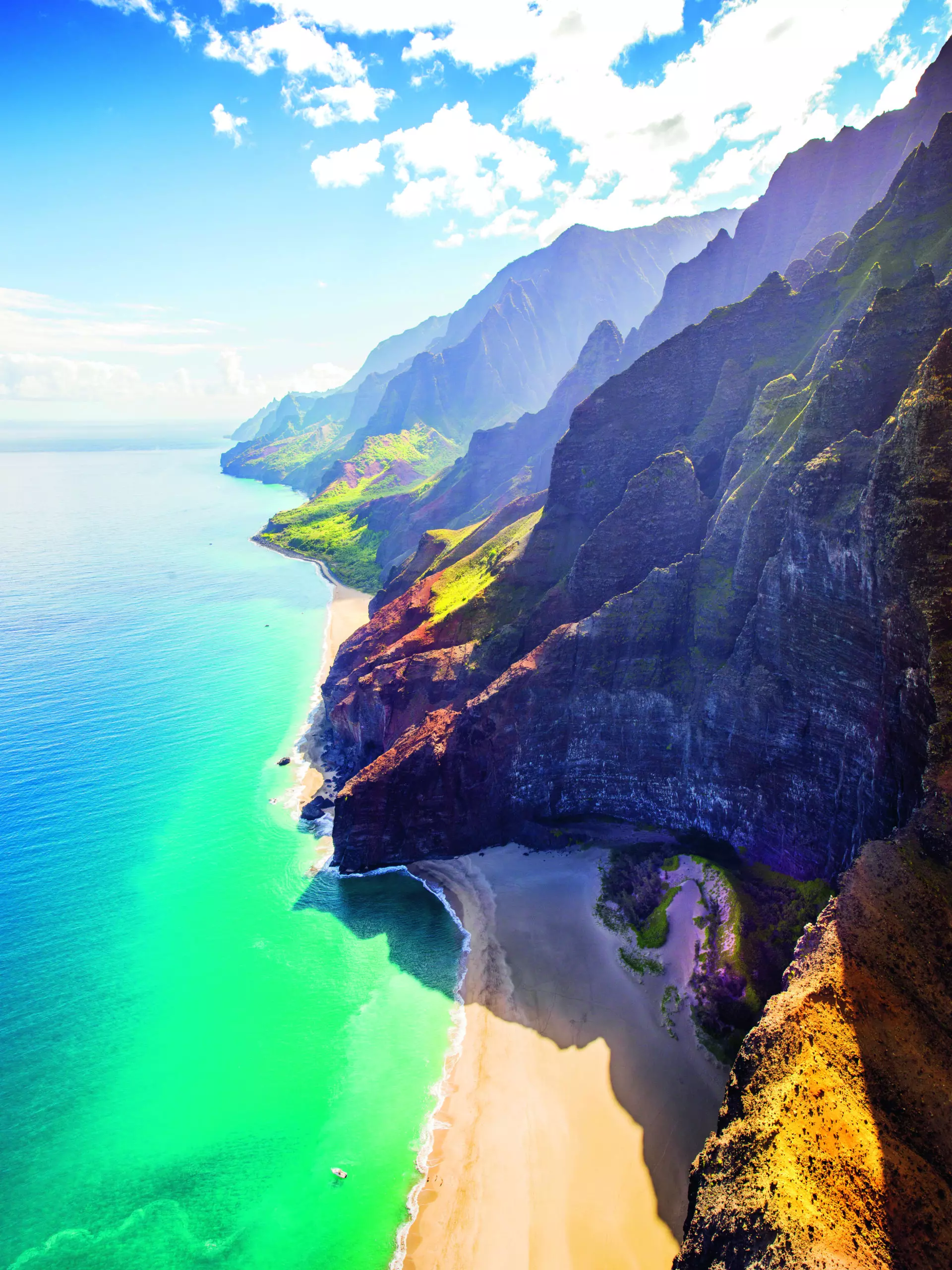 Wandbild (5362) Na Pali coast by Susanne Kraemer/Huber Images präsentiert: Wasser,Natur,Landschaften,Sommer,Strände,Wege,Amerika,Berge,Gewässer,Luftaufnahmen,Meere