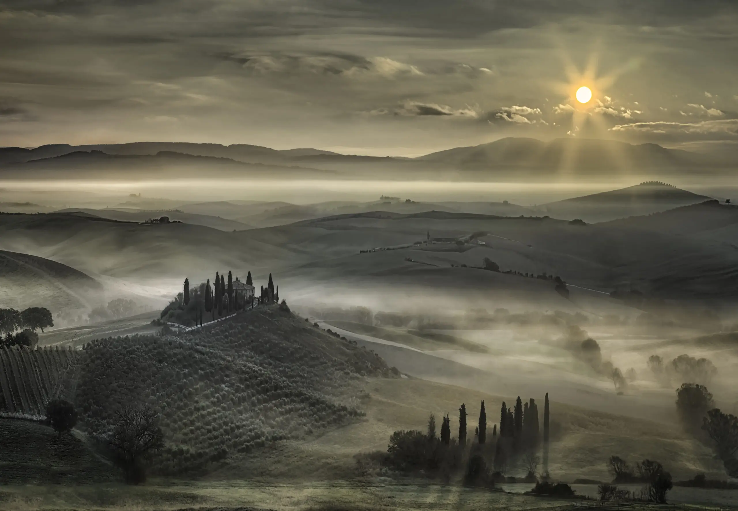 Wandbild (6143) Tuscan Morning by Christian Schweiger,1x.com präsentiert: Natur,Landschaften,Bäume,Berge,Herbst