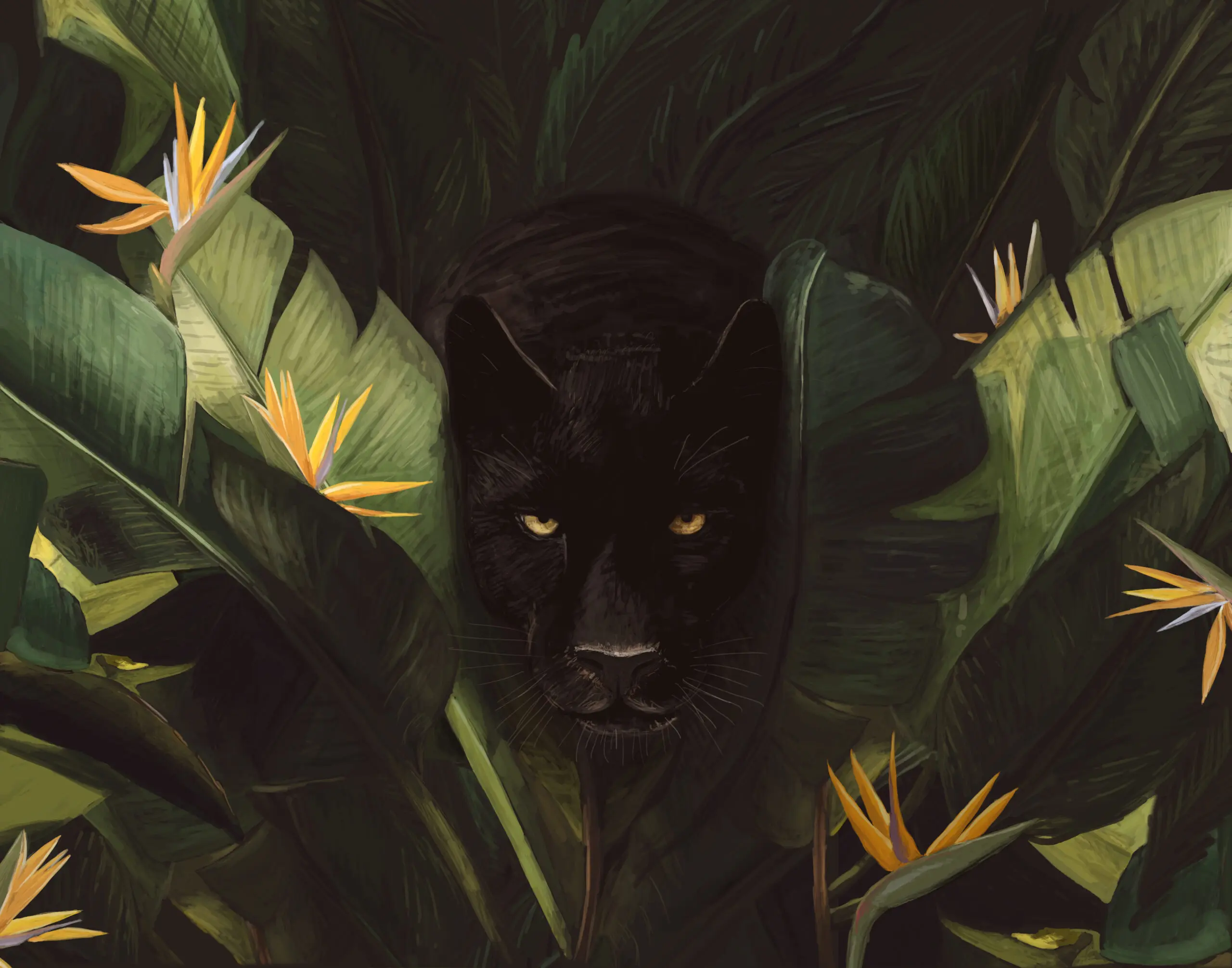 Wandbild (27263) Hello Panther by Florent Bodart präsentiert: Kreatives,Tiere,Natur,Bäume,Blätter,Blumen und Blüten,Sonstige Tiere,Aus Afrika